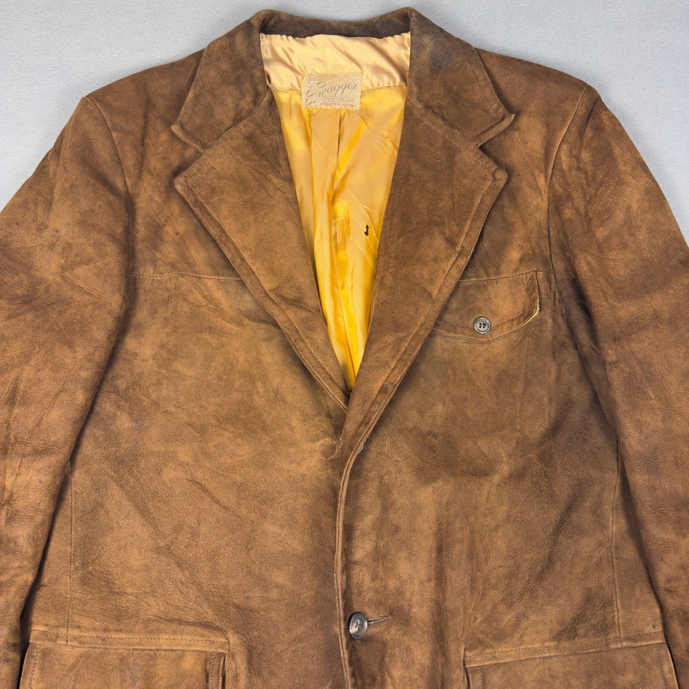 Vintage 70s Swagger Suede Blazer DuPont Quilon Brown Sport Coat Notch Lapel 42 - Picture 3 of 14